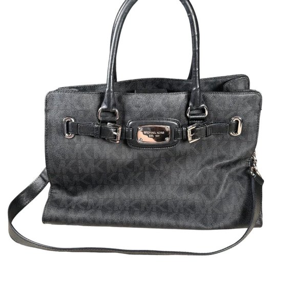 Michael Kors Black‎ Gray MK Logo Hamilton Signature Tote Handbag Purse Authentic - Picture 1 of 16